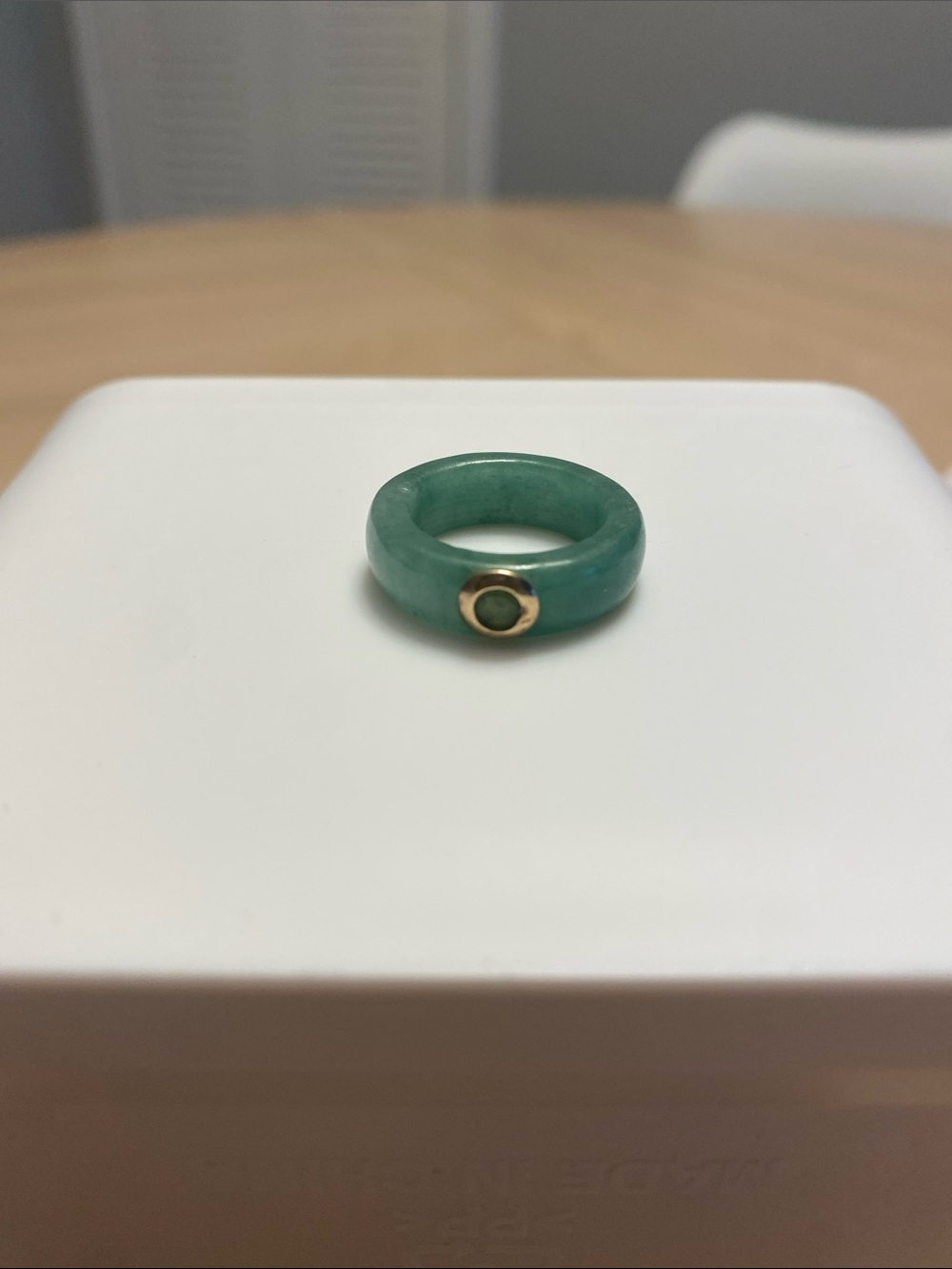 Green Jade And 14K Yellow Gold Accent Resin Band Ring Size 6 - Women Jewelry
